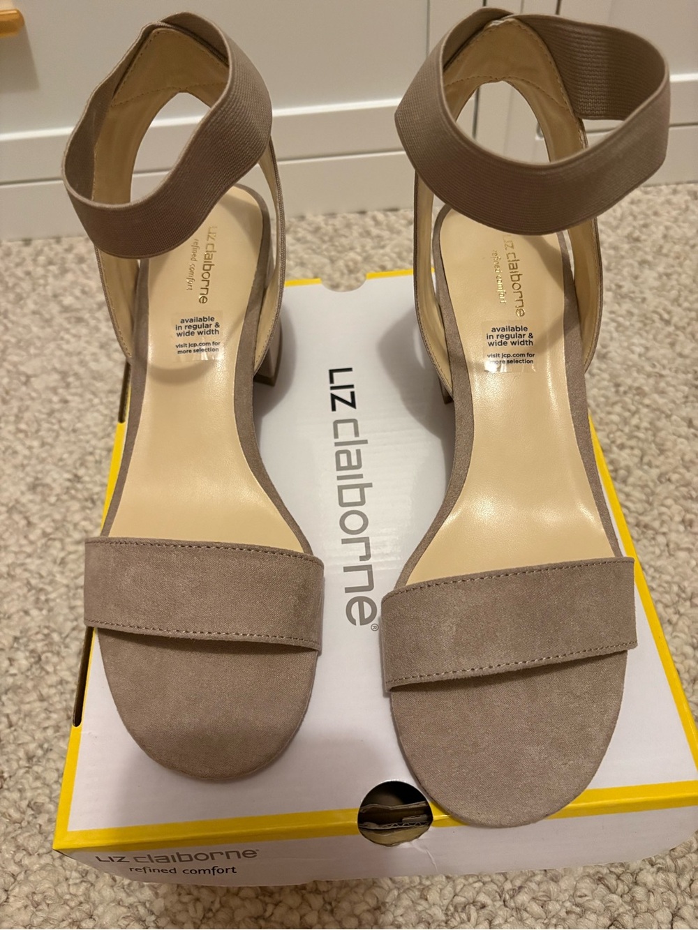 Liz Claiborne Taupe Suede Ankle Strap Block Heels